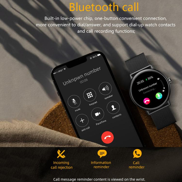 LOANIY Y86 1.43 Inch Heart Rate Monitoring Smart Bluetooth Watch, Gold Steel, Black Steel