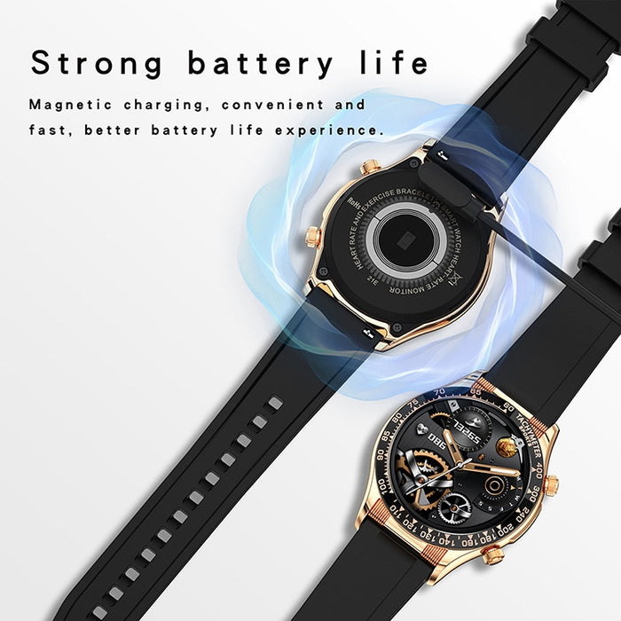 LOANIY E18 Pro Smart Bluetooth Calling Watch with NFC Function, Gold Silicone, Black Leather, Gold Leather, Black Silver Steel, Green Silver Steel, Gold Steel