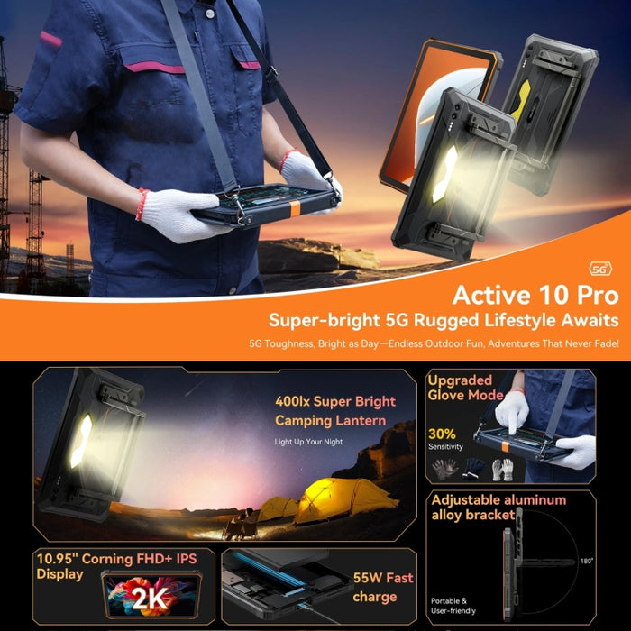 Blackview Active 10 Pro 5G Rugged Tablet, 12GB+512GB, 10.95 inch Android 14 Dimensity 7300 Octa Core, Global Version with Google Play